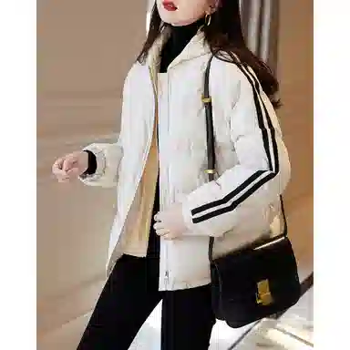 【dme】 基础纯色休闲拼接条纹连帽棉服 女款