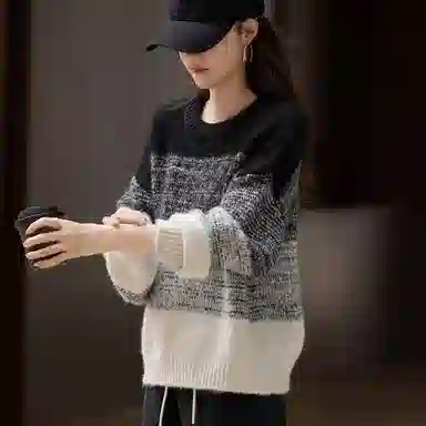 【dme】 拼色圆领套头针织衫 女款 黑色