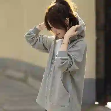 【dme】 纯色连帽拉链插肩长袖卫衣 女款