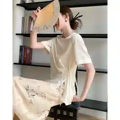 【dme】 纯色修身圆领套头休闲短袖衬衫 女款 米白