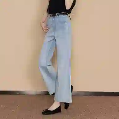 【dme】 个性烫钻弹力显瘦九分喇叭裤轻薄直筒舒适简约百搭牛仔裤 女款