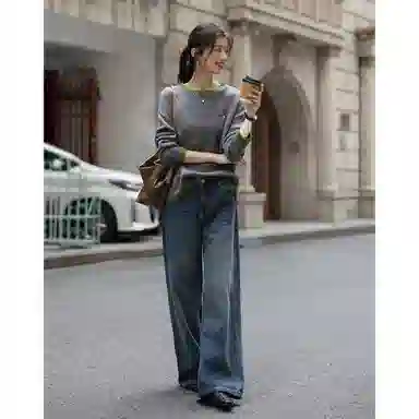 【dme】 冬季简约风绣花线衫拼色圆领宽松丰盈蓬松绵羊毛保暖显瘦百搭休闲针织衫 女款