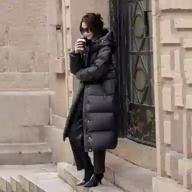 【dme】 纯色时尚休闲简约连帽保暖舒适长袖羽绒服 女款 黑色