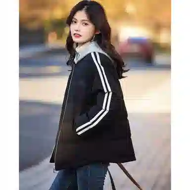 【dme】 基础纯色休闲拼接条纹连帽棉服 女款