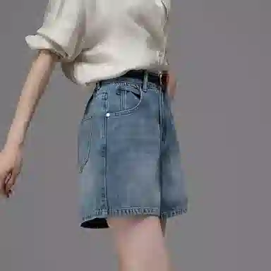 【dme】 休闲中高腰宽松水洗透气耐磨纯色直筒五分牛仔短裤 女款