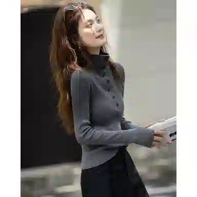 【dme】 秋季高智感钉扣翻领线衫纤绒纱气质优雅简约舒适修身百搭针织衫 女款