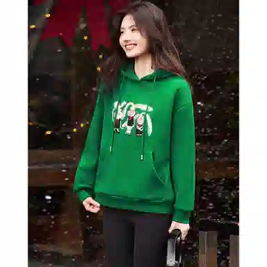 【dme】 连帽休闲宽松加绒加厚卡通印花长袖卫衣 女款