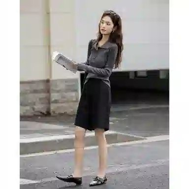 【dme】 秋季高智感钉扣翻领线衫纤绒纱气质优雅简约舒适修身百搭针织衫 女款