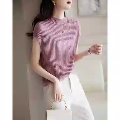 【dme】 纯色半高领直筒短袖针织衫 女款