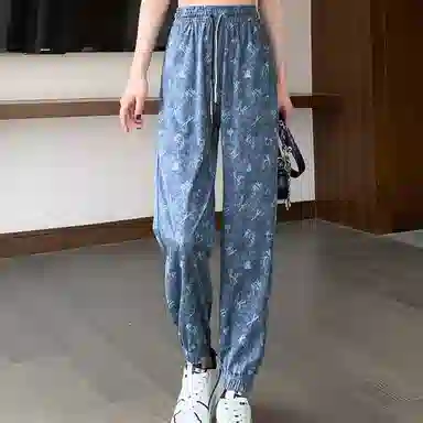 【dme】松紧腰宽松抽绳松紧腰牛仔裤 女款 蓝色