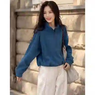 【dme】 纯色立领落肩套头长袖卫衣 女款 孔雀蓝