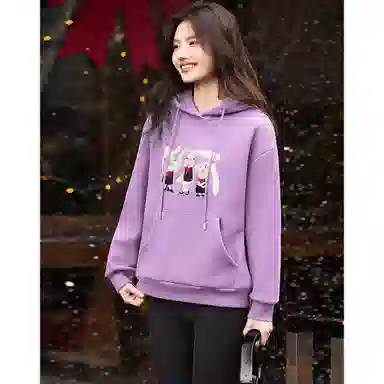 【dme】 连帽休闲宽松加绒加厚卡通印花长袖卫衣 女款