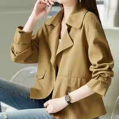 【dme】 纯色翻领单排扣长袖宽松夹克外套 女款 卡其