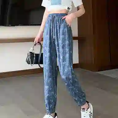 【dme】松紧腰宽松抽绳松紧腰牛仔裤 女款 蓝色