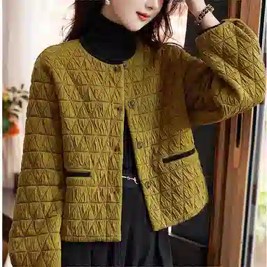 【dme】 小个子开衫菱格加厚长袖夹克外套 女款 姜色