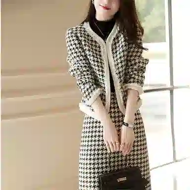 【dme】 圆领撞色千鸟格名媛两件套裙装套装 女款