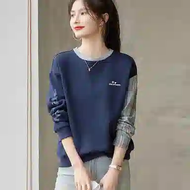 【dme】 拼色圆领套头宽松休闲长袖卫衣 女款