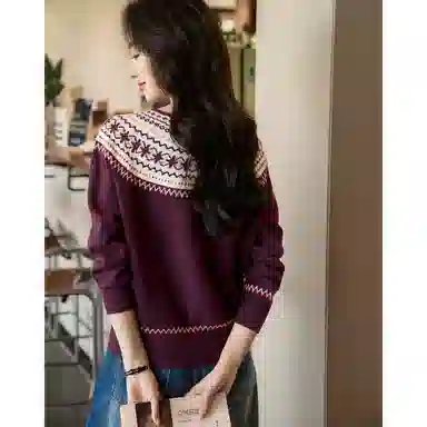 【dme】 冬季圆领撞色线衫罗纹微弹包容身材秋季上衣长袖欧美风格舒适温暖设计时尚百搭提花图案高品质面料经典款式针织衫 女款