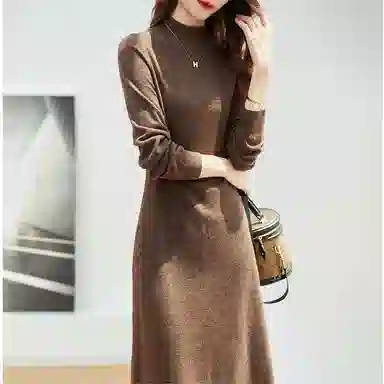 【dme】 纯色半高领简约中腰休闲长袖连衣裙 女款