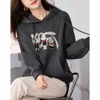 【dme】 连帽休闲宽松加绒加厚卡通印花长袖卫衣 女款