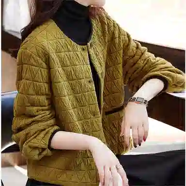 【dme】 小个子开衫菱格加厚长袖夹克外套 女款 姜色