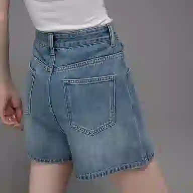 【dme】 休闲中高腰宽松水洗透气耐磨纯色直筒五分牛仔短裤 女款