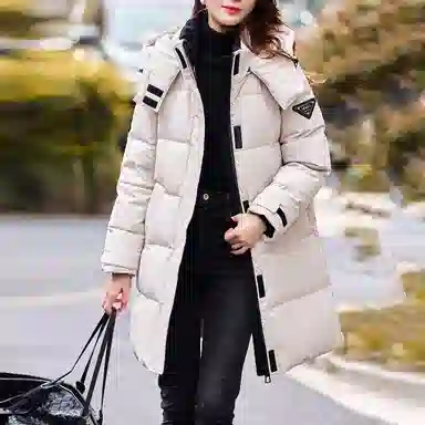 【dme】 纯色基础加厚三防连帽保暖魔术贴羽绒服 女款