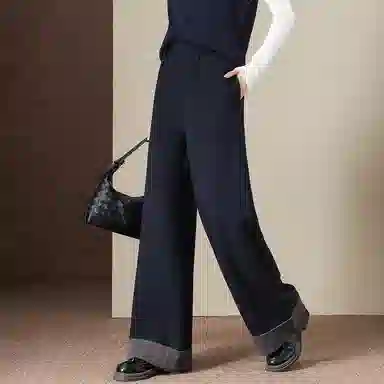 【dme】 高腰时髦卷边直筒垂感弹力包容简约通勤韩系高级百搭休闲裤 女款