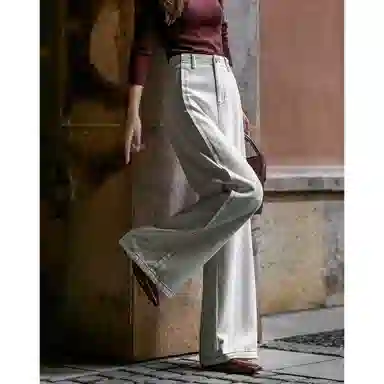 【dme】 秋季立体撞色辑线分割裤直筒小个子舒适显瘦复古时尚百搭宽松大气牛仔裤 女款