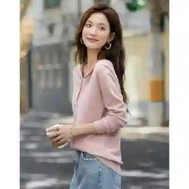 【dme】 秋季淡人轻运动连帽镂空提花线衫小个子轻盈舒适时尚百搭高品质面料优雅气质休闲简约针织衫 女款