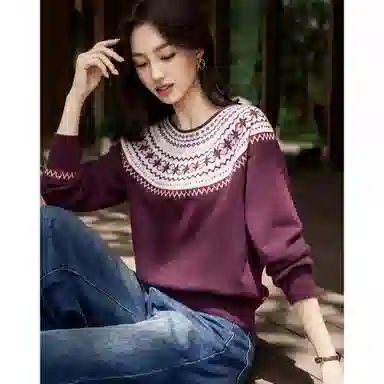 【dme】 冬季圆领撞色线衫罗纹微弹包容身材秋季上衣长袖欧美风格舒适温暖设计时尚百搭提花图案高品质面料经典款式针织衫 女款