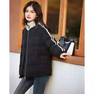 【dme】 基础纯色休闲拼接条纹连帽棉服 女款