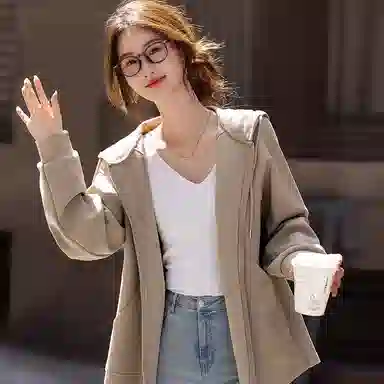 【dme】 纯色连帽拉链插肩长袖卫衣 女款