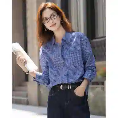 【dme】 复古宽松气质休闲时尚简约百搭格子长袖衬衫 女款