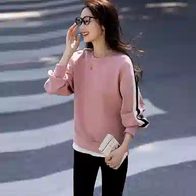 【dme】 纯色圆领合身套头长袖卫衣 女款 皮粉