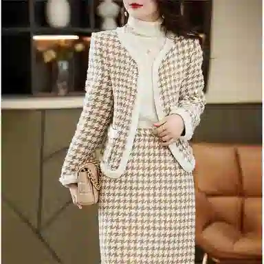【dme】 圆领撞色千鸟格名媛两件套裙装套装 女款