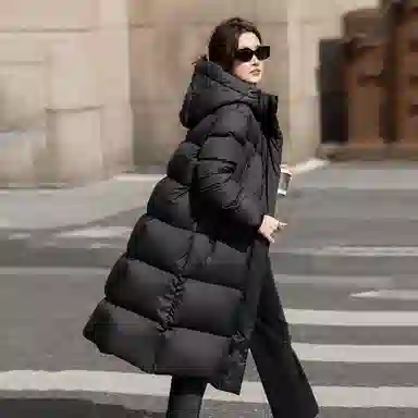 【dme】 纯色时尚休闲简约连帽保暖舒适长袖羽绒服 女款 黑色