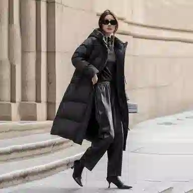 【dme】 纯色时尚休闲简约连帽保暖舒适长袖羽绒服 女款 黑色