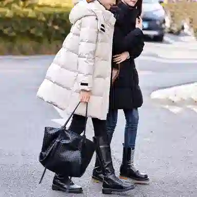 【dme】 纯色基础加厚三防连帽保暖魔术贴羽绒服 女款