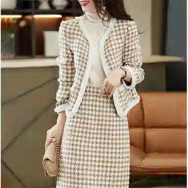 【dme】 圆领撞色千鸟格名媛两件套裙装套装 女款