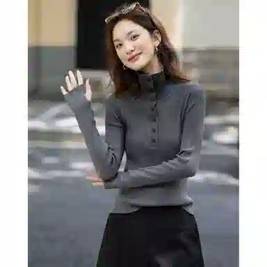 【dme】 秋季高智感钉扣翻领线衫纤绒纱气质优雅简约舒适修身百搭针织衫 女款