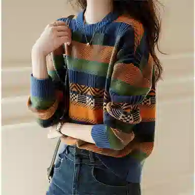 【dme】 复古撞色加厚保暖针织衫 女款