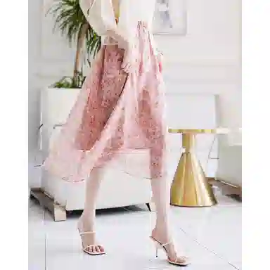 【dme】 碎花中腰休闲长裙 浅桃粉