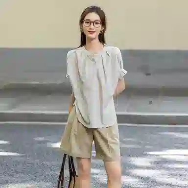 【dme】 宽松立领休闲短袖衬衫 女款 黑白条纹