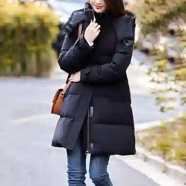 【dme】 纯色基础加厚三防连帽保暖魔术贴羽绒服 女款