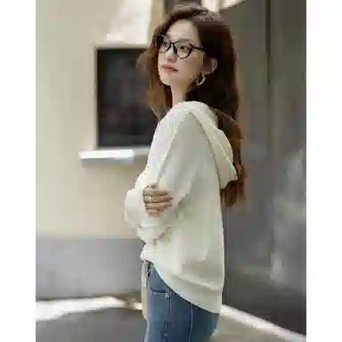 【dme】 秋季淡人轻运动连帽镂空提花线衫小个子轻盈舒适时尚百搭高品质面料优雅气质休闲简约针织衫 女款