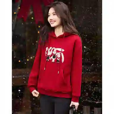 【dme】 连帽休闲宽松加绒加厚卡通印花长袖卫衣 女款