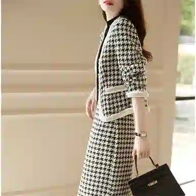 【dme】 圆领撞色千鸟格名媛两件套裙装套装 女款
