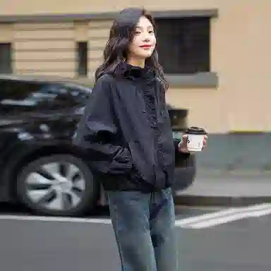 【dme】 纯色连帽拉链长袖夹克外套 女款