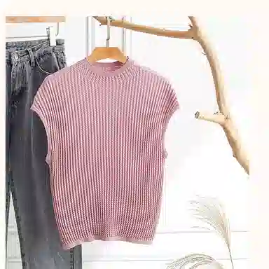 【dme】 纯色半高领直筒短袖针织衫 女款